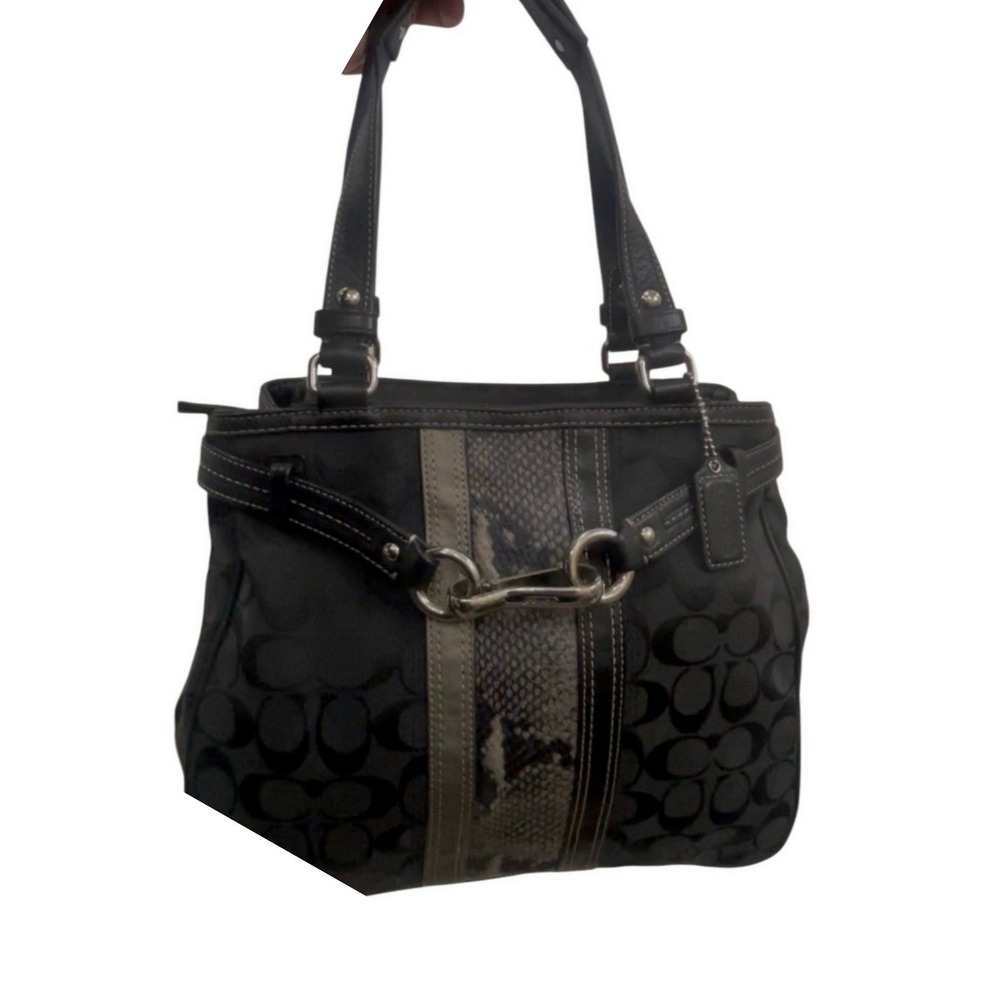 Vintage Y2K Coach Hamptons Black Signature C Python Stripe Carryall Satchel Bag